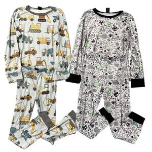 Pixie Lane Pajama Sets Unisex Size 8 Kids Blue White Construction Space 2-Pack